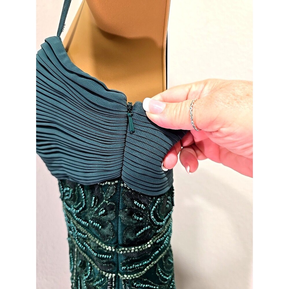 NWT Sue Wong Dress 6 Green Beaded Sequin Embroidered Shirred Prom Hoco Designer - Picture 7 of 10
